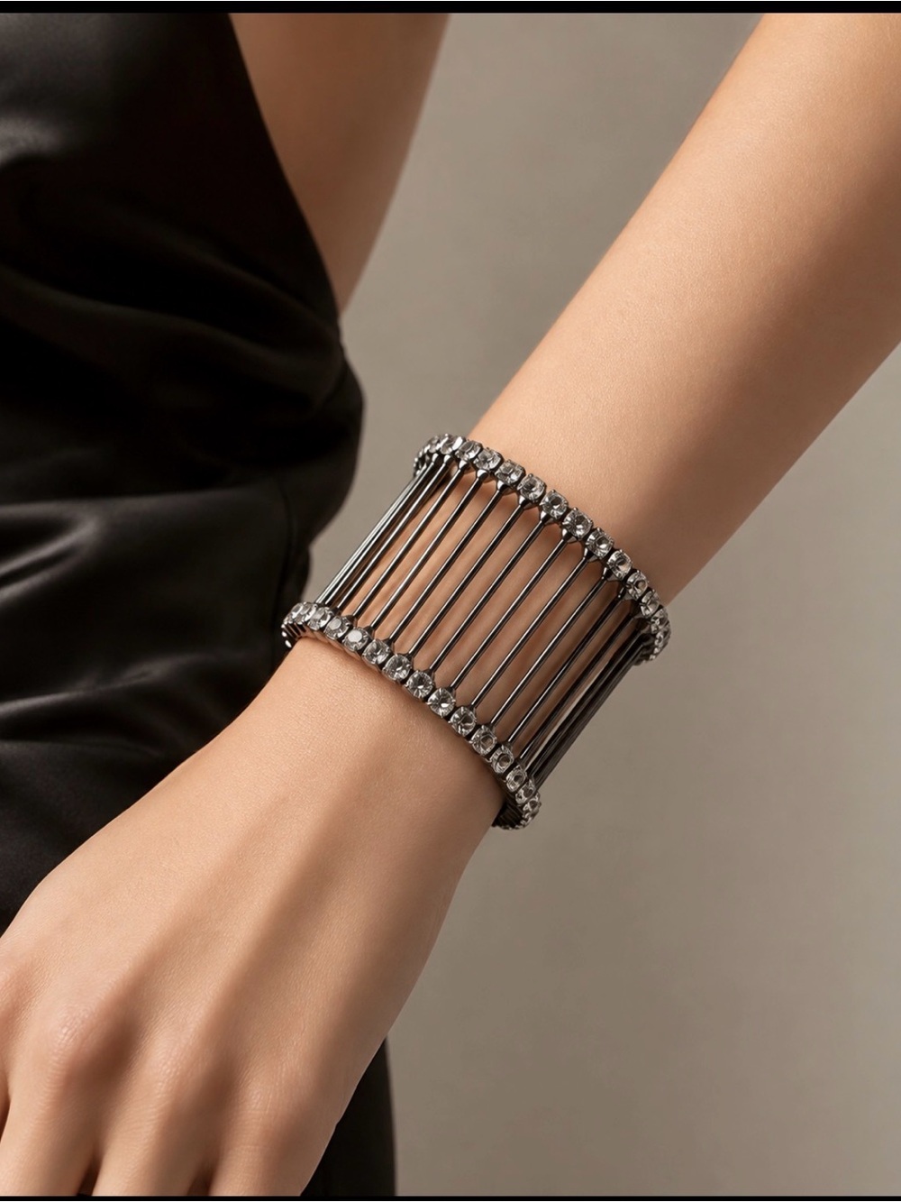 Cache Gunmetal Cage Bracelet with Crystal Trim